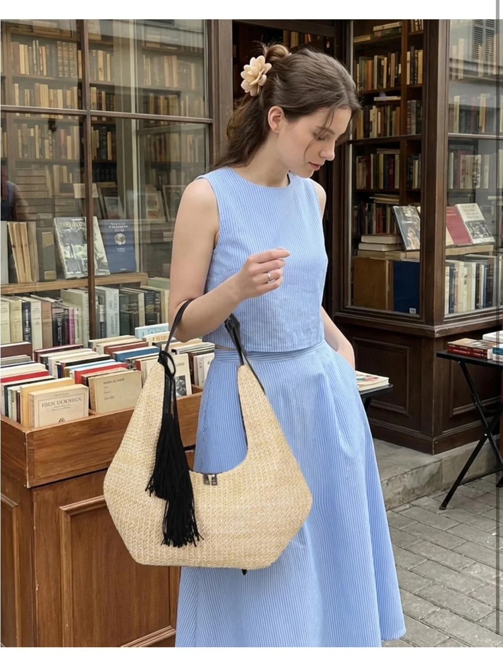 Straw Hobo Shoulder Bag with Tassel, Summer Beach Crossbody Purse